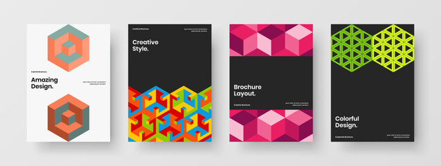 Unique cover vector design concept collection. Minimalistic mosaic hexagons company identity illustration bundle.