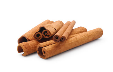 Cinnamon sticks isolated on white background. Spices for drinks and pastries.