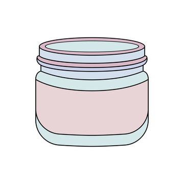 recommend clip art: Empty jar of face cream or mask, conditioner or gel. Colored simple icon. Cosmetic product, face care