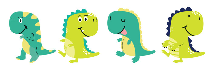 Cute dinosaur tyrannosaurus cartoon set