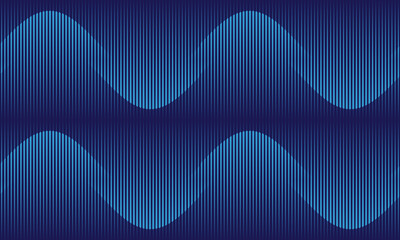 Abstract blue art geometric background with vertical lines. Optical illusion with waves and transition.