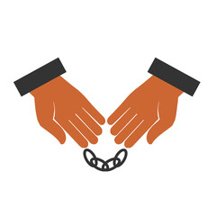 Handcuffs on hands. flat style. Vector illustration