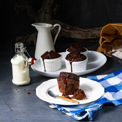 Delicious chocolate muffins with chocolate chips