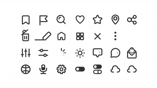 Animated interface line ui icons. Phone navigation. Settings. Seamless loop HD video with alpha channel on transparent background. Outline isolated user interface elements motion graphic animation