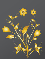 golden floral ornament design vector on gray color