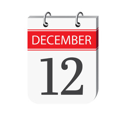 Fototapeta premium 12 december calendar page. 3d one day calendar date appointment, event reminder illustration. 