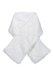 Close-up shot of a white short fur cape with silky lining. The women's white fur cape is isolated on a white background. Front view.