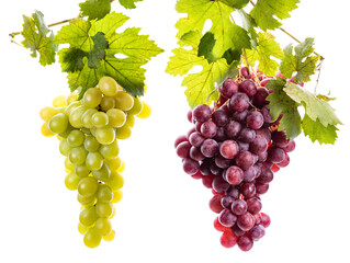 Bunches of green and pink grapes. Isolate on white background