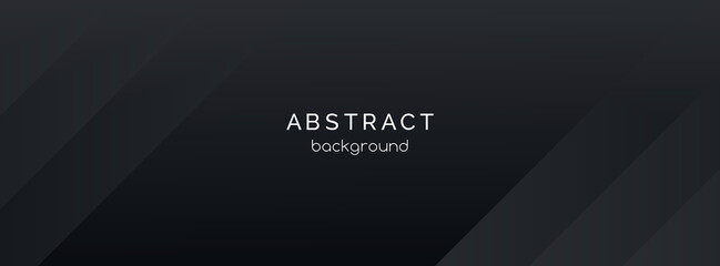 Black abstract vector long banner. Minimal dark background with lines. Facebook cover, social media header, web banner - obrazy, fototapety, plakaty