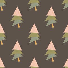 Fototapeta premium Christmas Tree Boho Seamless Pattern, Abstract Modern Merry Christmas Background