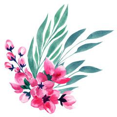 Fototapeta na wymiar Pink Green Floral Watercolor Arrangement