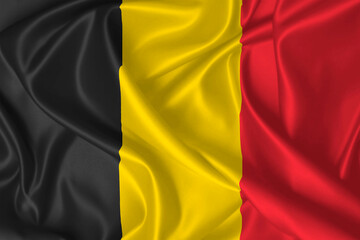 Belgium flag blowing in the wind on fabric texture