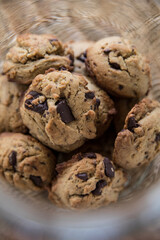 close up of cookies in a open jar.