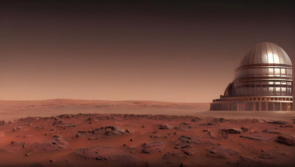 Obraz premium colony on mars, first martian city in red desert landscape on the red planet