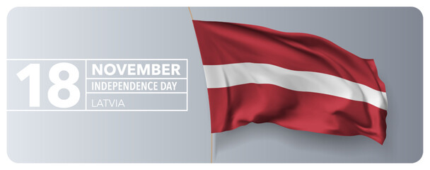 Latvia happy independence day greeting card, banner vector illustration
