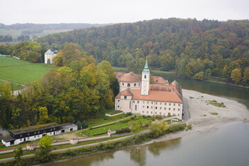 The Danube river at Kelheim, seen from the Weltenburg monastery in autumn 2022, Bavaria, Germany