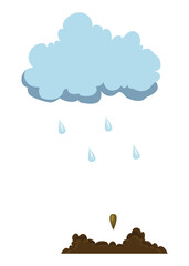Stage of tree growth. Watering the seeds from cloud rain. Illustration of business cycle development
