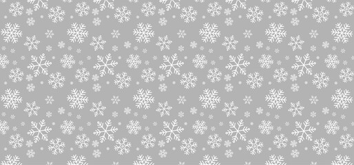 Seamless pattern with snowflakes and gray background. winter. Seasonal greeting card template
