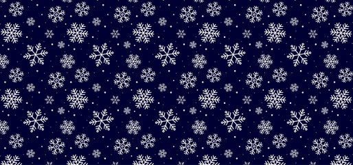Seamless pattern with snowflakes and blue background. winter. Seasonal greeting card template