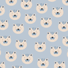 Seamless pattern with cute colorful cat heads perfect for wrapping paper
