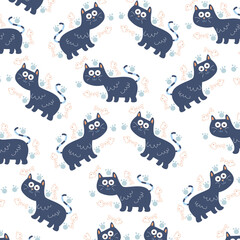 Seamless pattern with cute cat and fish perfect for wrapping paper
