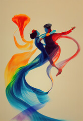 Abstract ballroom dancers. coloured ribbons. - obrazy, fototapety, plakaty