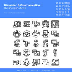 Discussion and Communication icon set .Contains such Icons ,discussion, conference, video, call, coffee break, chat