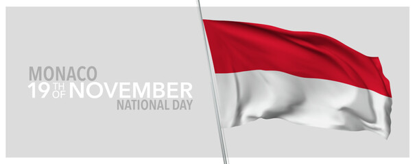 Monaco happy national day greeting card, banner with template text vector illustration