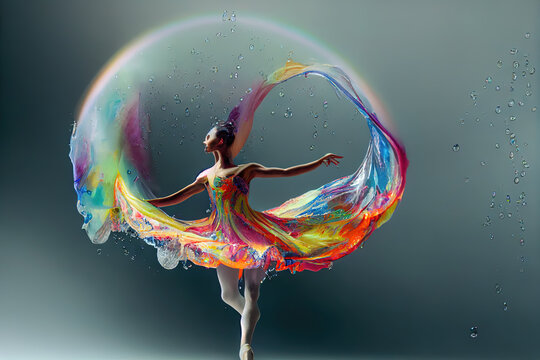 abstract ballet dancer with a rainbow tutu