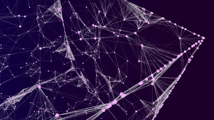 Abstract wireframe cube whith connection dots and lines. Digital blockchain concept and data transfer system. Storage cells of datas. Vector illustration.