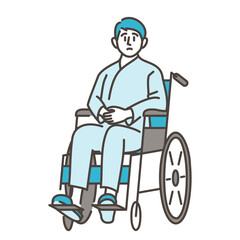 Young male patient in a wheelchair after being admitted to a hospital for an accident [medical vector illustration].
