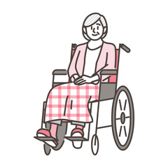 Smiling senior woman in a wheelchair for nursing care [welfare vector illustration]