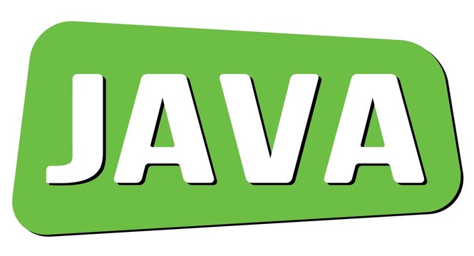 JAVA text on green trapeze stamp sign.