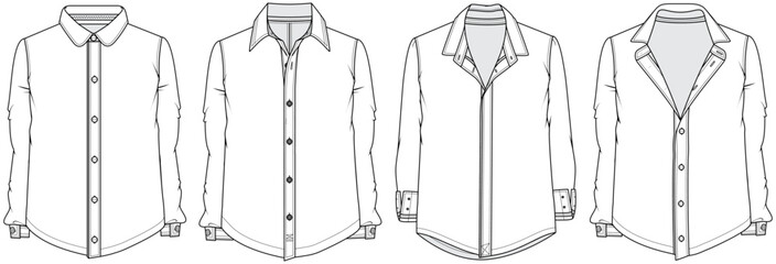 mens long sleeve shirts fashion flat sketch vector illustration