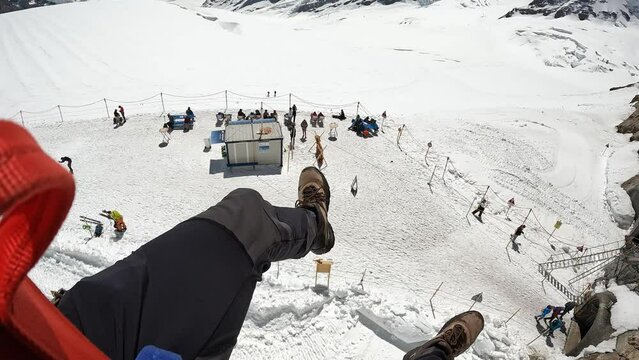 Zip-line over the glacier (Jungfraujoch in Switzerland)