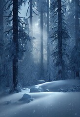 Fototapeta na wymiar Stunning photorealistic illustration of winter landscape. Ai generated portrait, is not based on any original real image