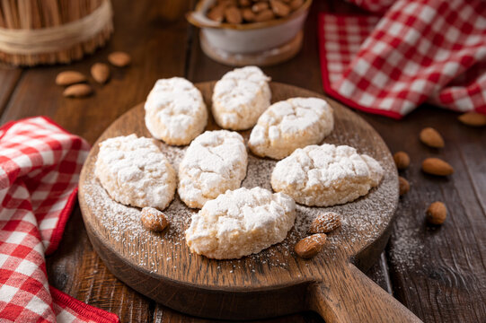 Sicilian Almond Cookies - Almond Pastes. Traditional dessert of the South of Italy. High quality photo. Copy space