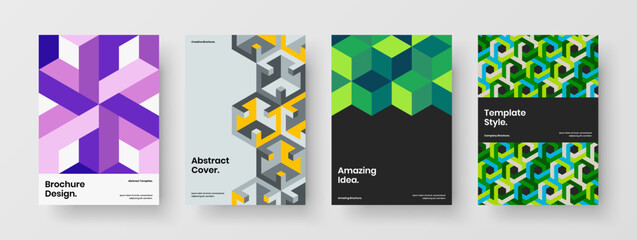Creative mosaic hexagons annual report layout collection. Premium brochure vector design illustration composition.