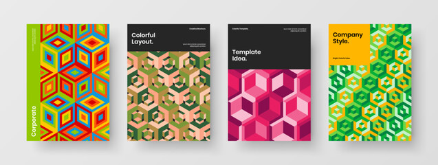 Clean geometric shapes corporate brochure illustration bundle. Trendy presentation A4 vector design layout collection.