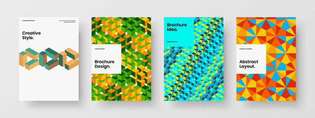 Premium mosaic pattern magazine cover concept set. Creative company identity A4 design vector illustration collection.