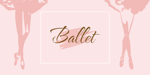 Silhouettes ballerinas in pink ballet tutus and pointe on pink background. Dancers in beautiful poses. Ballet. Concept banner design template. © Yuliia