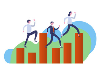 flat design illustration of business people with graph