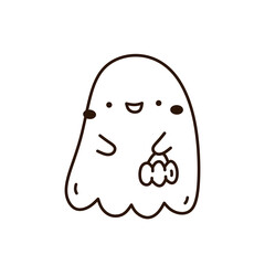 Cute and funny ghost isolated on white background. Vector hand-drawn illustration in doodle style. Kawaii character. Perfect for cards, decorations, logo and Halloween designs.