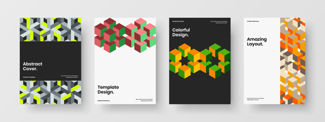 Abstract presentation vector design illustration composition. Colorful mosaic tiles pamphlet concept set.