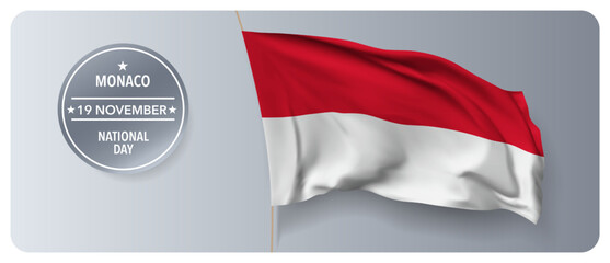 Monaco national day vector banner, greeting card