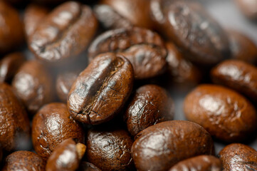 Coffee bean roasted on black background