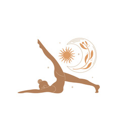 Slim sportive young woman doing yoga, and fitness exercises. Healthy lifestyle. Isolated on white background minimal.