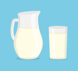 Jug and glass with milk vector illustration