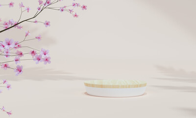 Natural beauty podium backdrop for product display with dreamy sky background. Romantic 3d scene. 3d rendering.