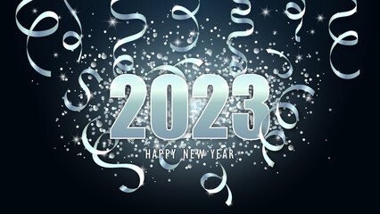 Happy new year 2023. Silver serpentine. Vector illustration. Christmas background. 